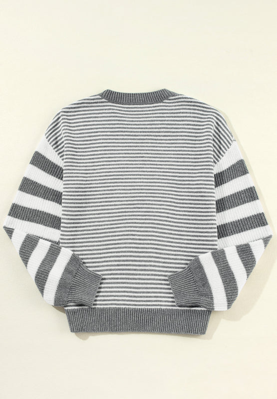 Striped Round Neck Dropped Shoulder Sweater