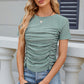 Eyelet Ruched Round Neck Short Sleeve T-Shirt