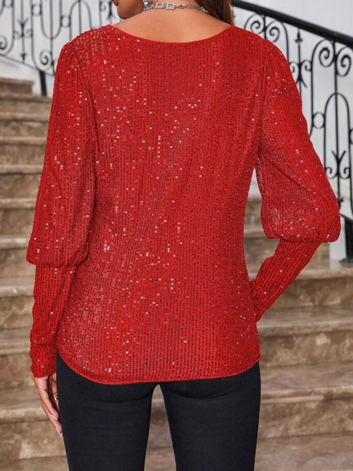 Sequin Boat Neck Long Sleeve Top