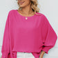 Smocked Lantern Sleeve Round Neck Blouse