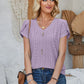 Decorative Button Eyelet V-Neck Short Sleeve T-Shirt