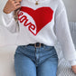 LOVE Heart Round Neck Dropped Shoulder Sweater