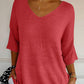 V-Neck Three-Quarter Sleeve Knit Top