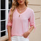 Eyelet Drawstring V-Neck Half Sleeve T-Shirt