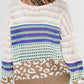 Leopard Striped Round Neck Crochet Knit Top