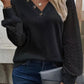 Decorative Button V-Neck Long Sleeve T-Shirt