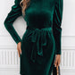 Mock Neck Tie Waist Puff Sleeve Mini Dress