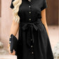 Tied Button Up Short Sleeve Dress