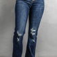 Button Fly Distressed Bootcut Jeans