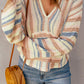 Contrast Striped Dropped Shoulder Hooded Knit Top