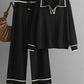 Contrast Trim Johnny Collar Top and Drawstring Pants Sweater Set