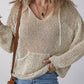 Openwork Dropped Shoulder Hooded Knit Top