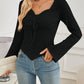 Ribbed Drawstring Long Sleeve T-Shirt