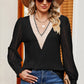 Openwork V-Neck Long Sleeve T-Shirt