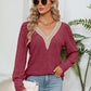 Lace Detail V-Neck Ribbed Blouse