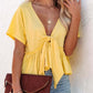 Tied Plunge Short Sleeve Blouse