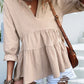 Ruffled Notched Three-Quarter Sleeve Blouse