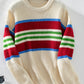 Contrast Stripes Round Neck Long Sleeve Sweater