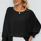 Smocked Lantern Sleeve Round Neck Blouse