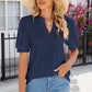Eyelet Notched Puff Sleeve T-Shirt - Michelle Francisco