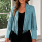 Fringe Trim Lapel Collar Cropped Blazer