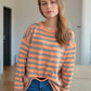 Distressed Striped Round Neck Long Sleeve Sweater