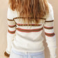 Half Button Contrast Stripe Long Sleeve Knit Top