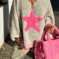 Star V-Neck Long Sleeve Oversize Sweater