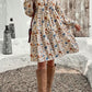 Tiered Floral Round Neck Long Sleeve Dress