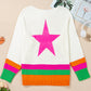 Star Contrast Round Neck Long Sleeve Knit Top