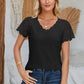 Eyelet V-Neck Lace Short Sleeve T-Shirt