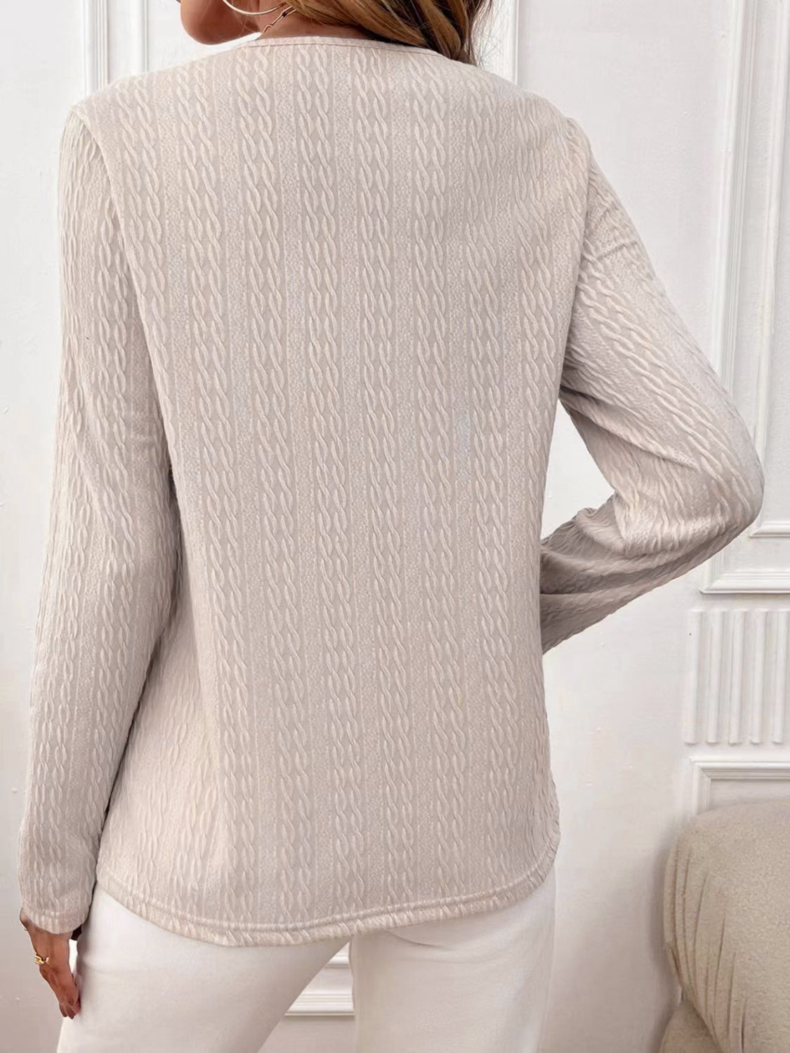 Lace Detail V-Neck Long Sleeve T-Shirt