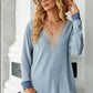 Slit V-Neck Long Sleeve T-Shirt