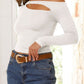 Cutout Asymmetrical Neck Long Sleeve T-Shirt