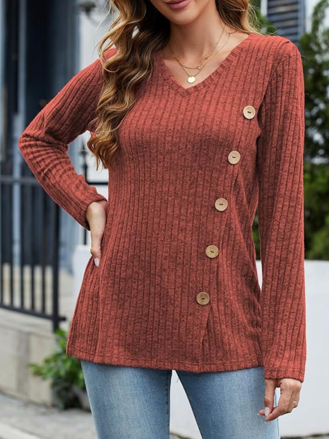 V-Neck Long Sleeve T-Shirt