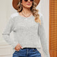 Eyelet Ribbed Round Neck Long Sleeve T-Shirt