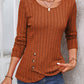 Decorative Button Round Neck Long Sleeve T-Shirt