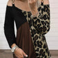 Full Size Leopard Cold Shoulder Long Sleeve T-Shirt