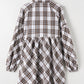 Full Size Plaid Collared Neck Balloon Sleeve Mini Shirt Dress