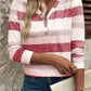 Contrast Striped V-Neck Long Sleeve T-Shirt