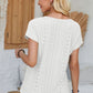 Eyelet Round Neck Rolled Short Sleeve T-Shirt