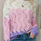 Color Block Hollow Boat Neck Sweater