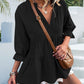 Ruffled Notched Three-Quarter Sleeve Blouse