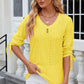 Eyelet Drawstring V-Neck Half Sleeve T-Shirt