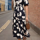 Tied Slit Printed Half Sleeve Midi Dress