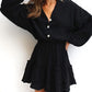 Ruffled Notched Balloon Sleeve Mini Dress