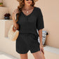 Openwork V-Neck Top and Shorts Set