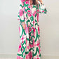 Printed Notched Long Sleeve Maxi Dress