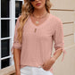 Eyelet Drawstring V-Neck Half Sleeve T-Shirt