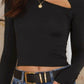 Cutout Asymmetrical Neck Long Sleeve T-Shirt